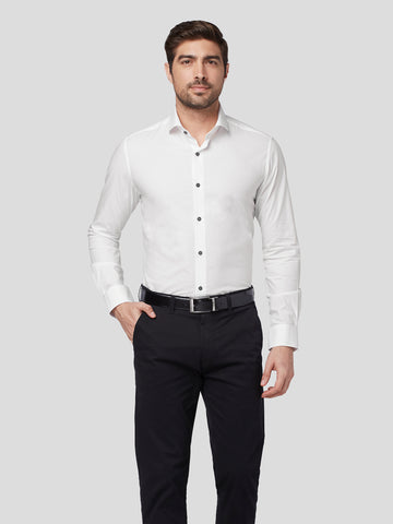 White Shirt with Contrast Button Detail
