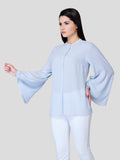 Stand Collar Shirt with Flared Sleeve