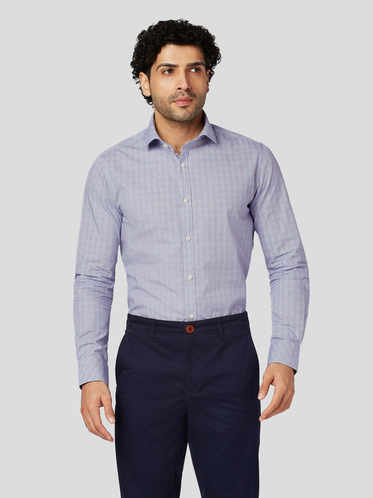 Blue Spread Collar Checks Shirt