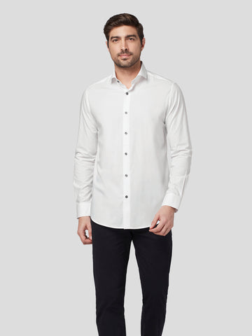 White Shirt with Contrast Button Detail