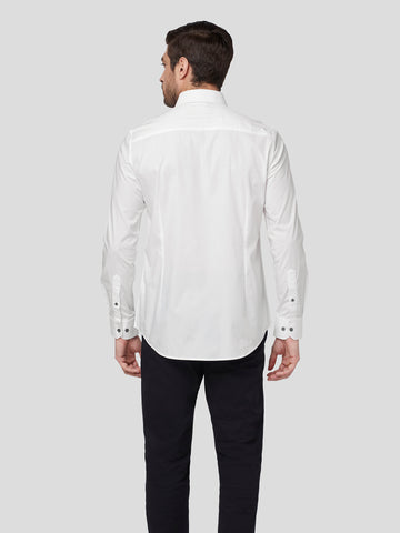 White Shirt with Contrast Button Detail