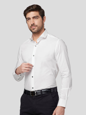 White Shirt with Contrast Button Detail