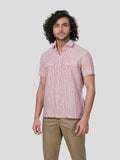 Pleasure Short Sleeve Striped Untuck Fit Shirt