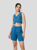 Cheering Ease Boxy Front Button Top & High Waisted Top