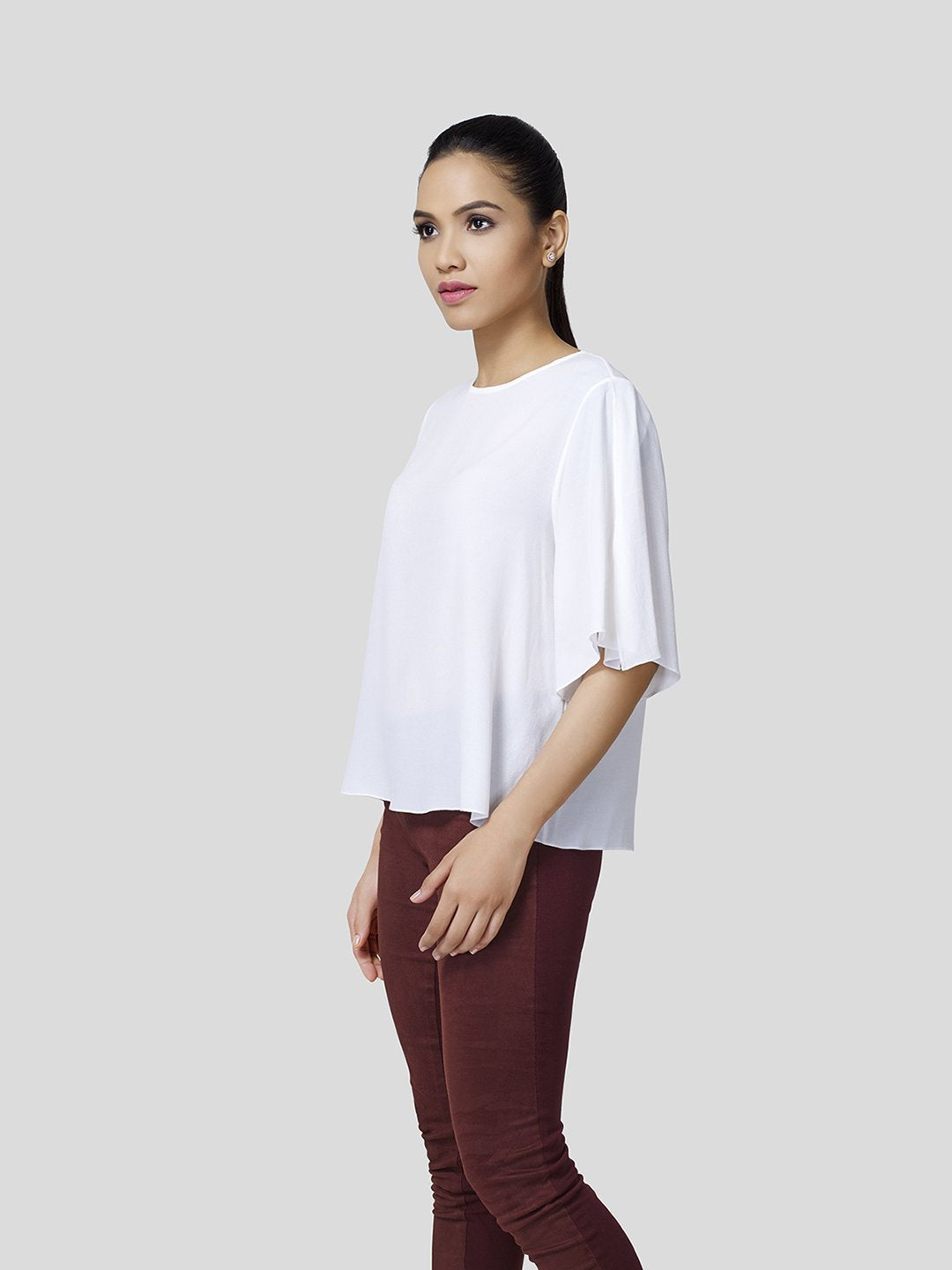 Box Fit Top With Overlapping Flared Sleeve - Zest Mélange 