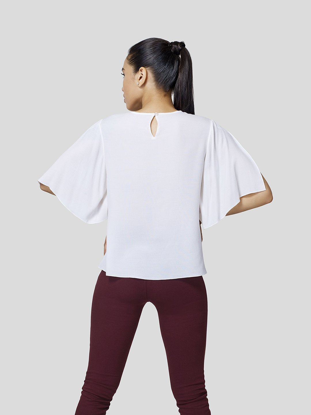Box Fit Top With Overlapping Flared Sleeve - Zest Mélange 