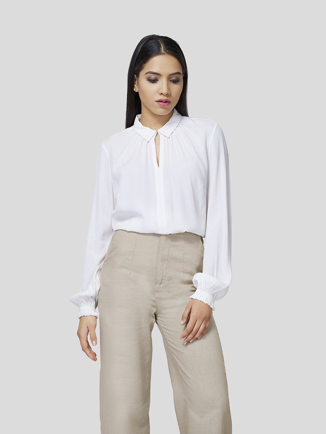 Gather Detail Shirt With Mutton-O-Leg Sleeve Detail - Zest Mélange 