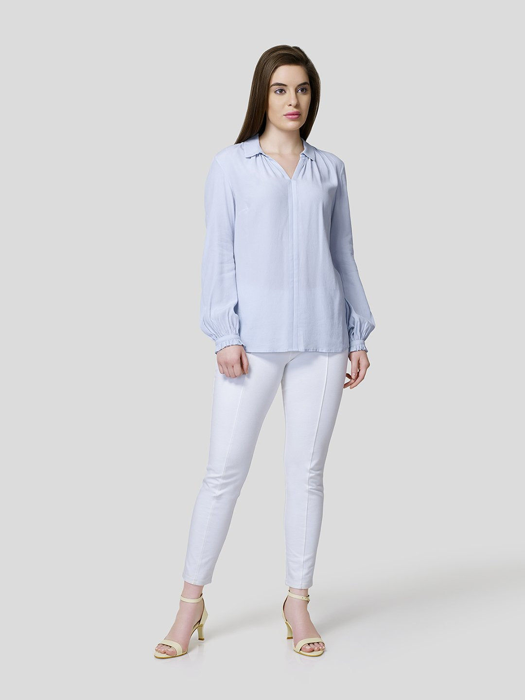 Gather Detail Shirt With Mutton-O-Leg Sleeve Detail - Zest Mélange 