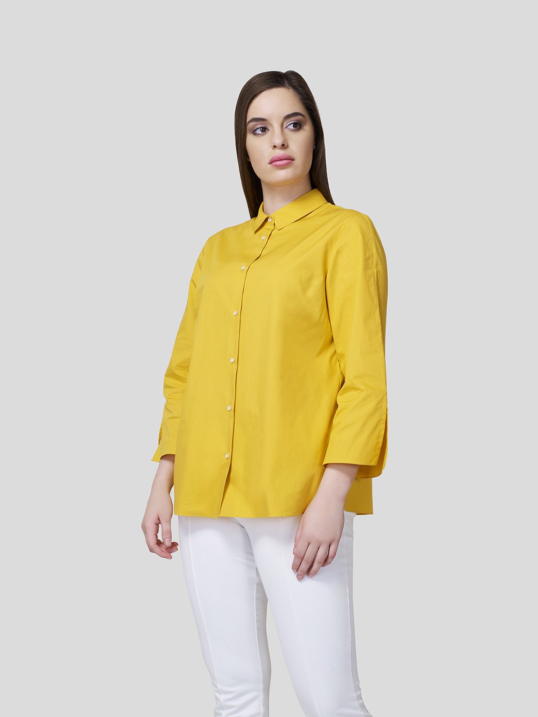 Flared Sleeve Shirt With Contrast Button Detailing - Zest Mélange 