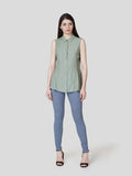 Pleated Frill Collar A Line Shirt - Zest Mélange 