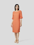 Boat Neck Shift Dress With Pleated Cuff Detail - Zest Mélange 