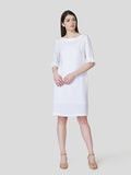 Boat Neck Shift Dress With Pleated Cuff Detail - Zest Mélange 