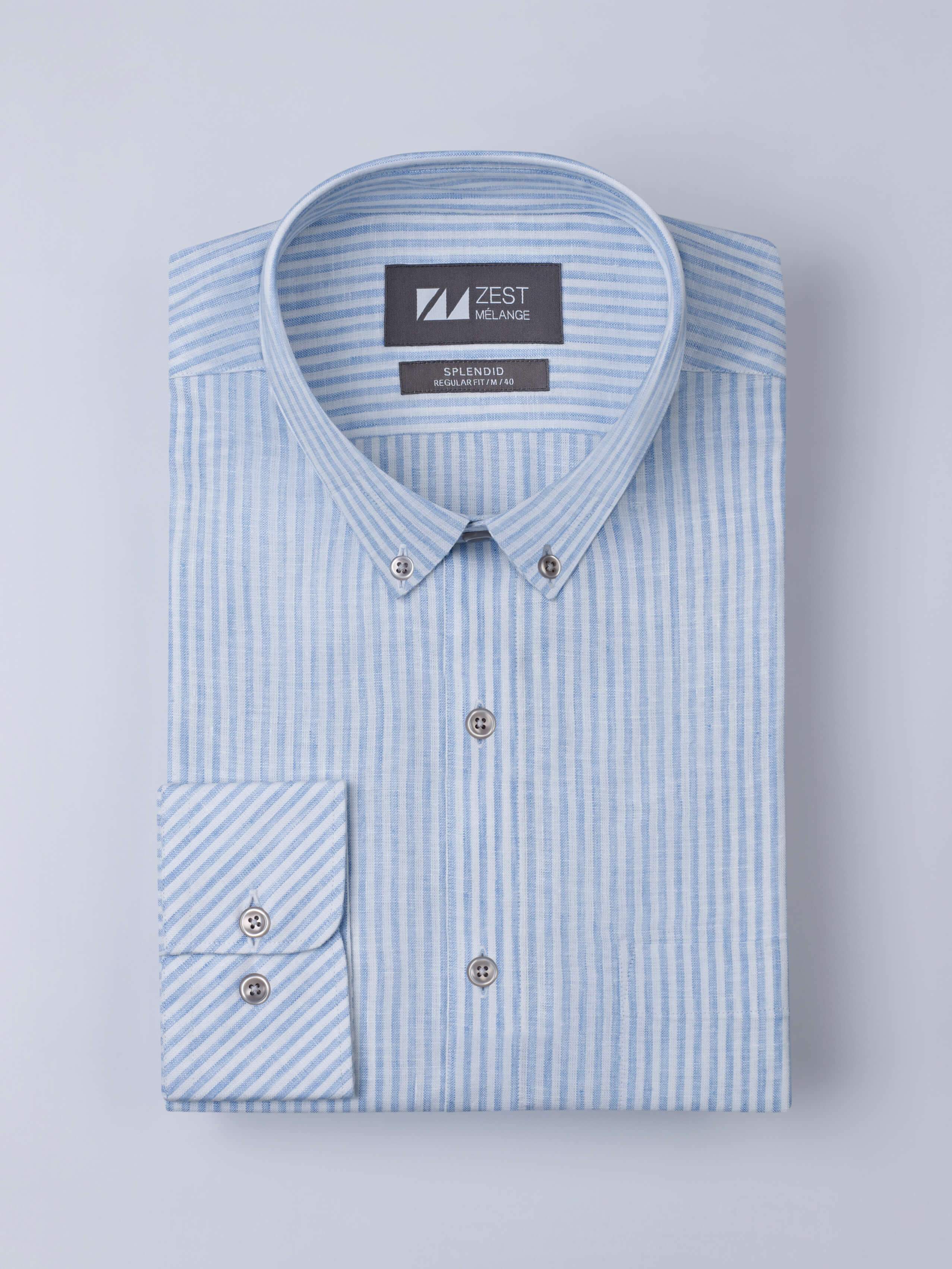 Classic Button-Down Stripe Shirt - Zest Mélange