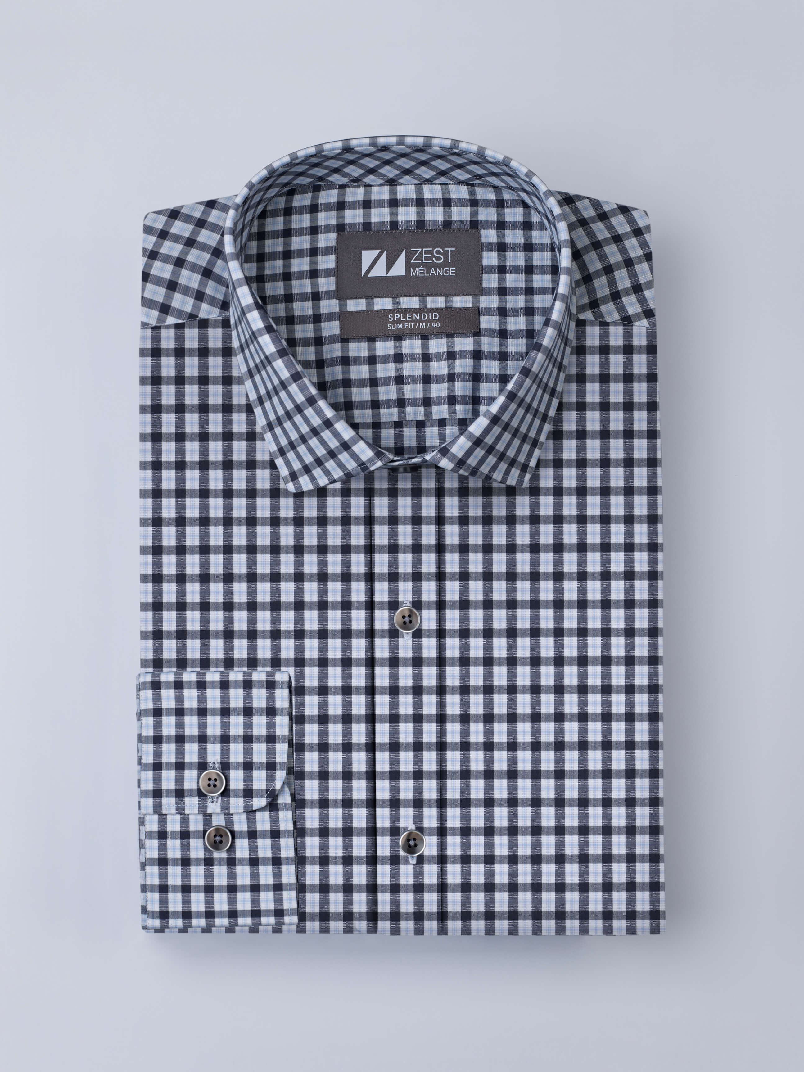 Grey Spread Collar Checks Shirt - Zest Mélange 