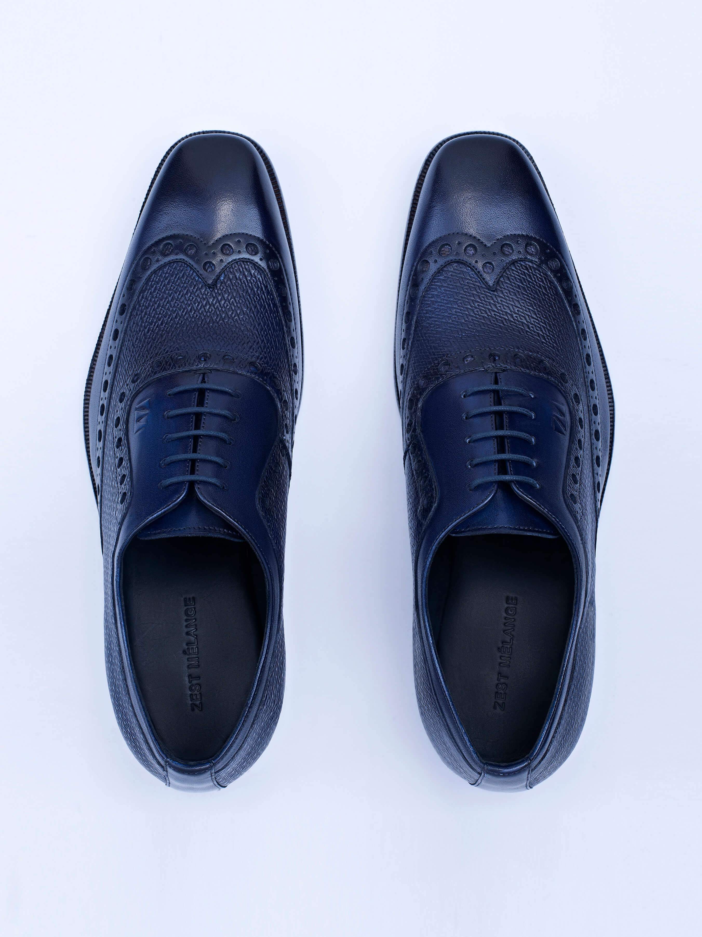 Oxford Lace Up Shoes With Broguing & Zm Embossed Leather Detail - Zest Mélange 