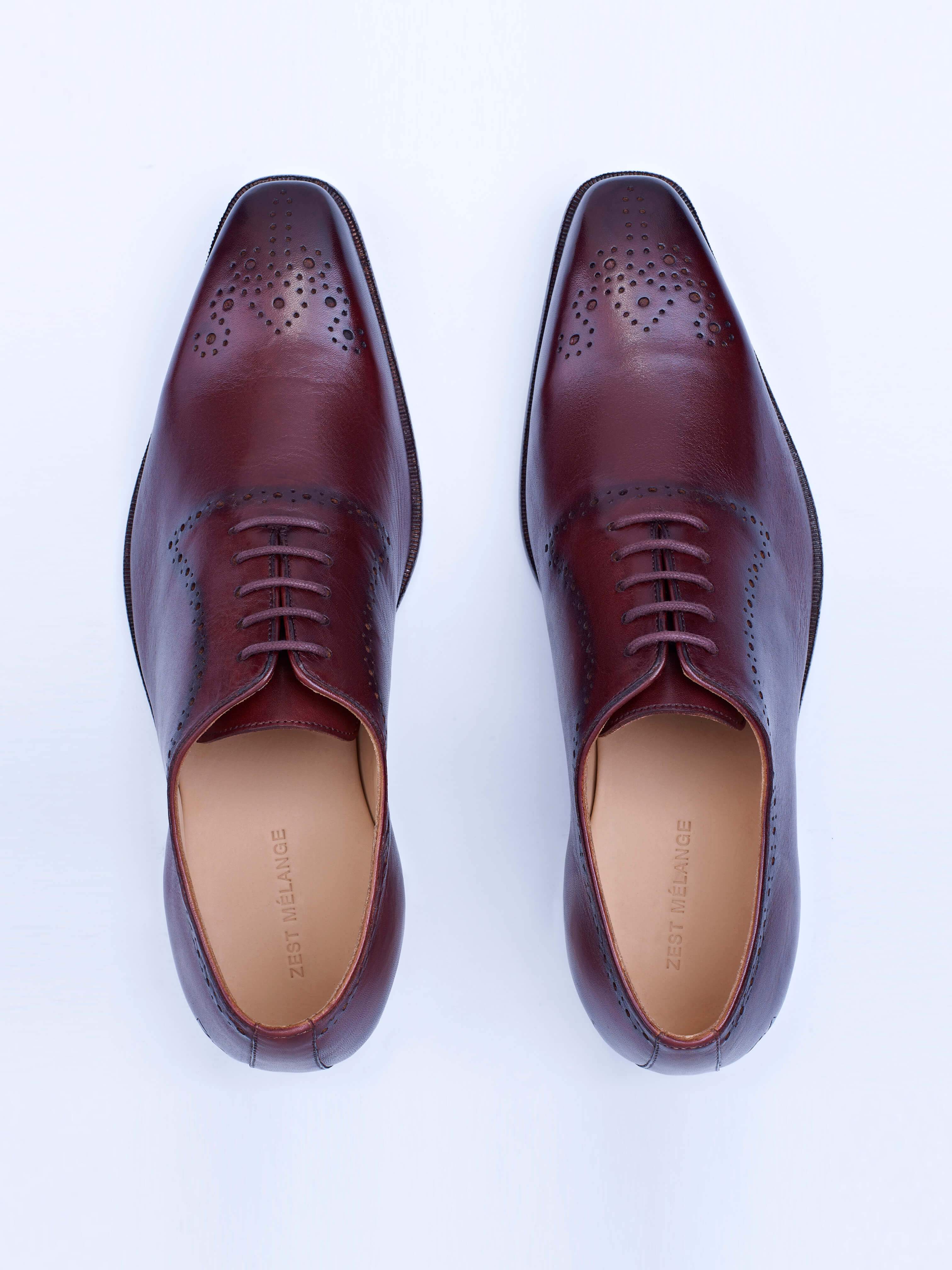Oxford Lace Up Shoes With Broguing (Brown) - Zest Mélange 