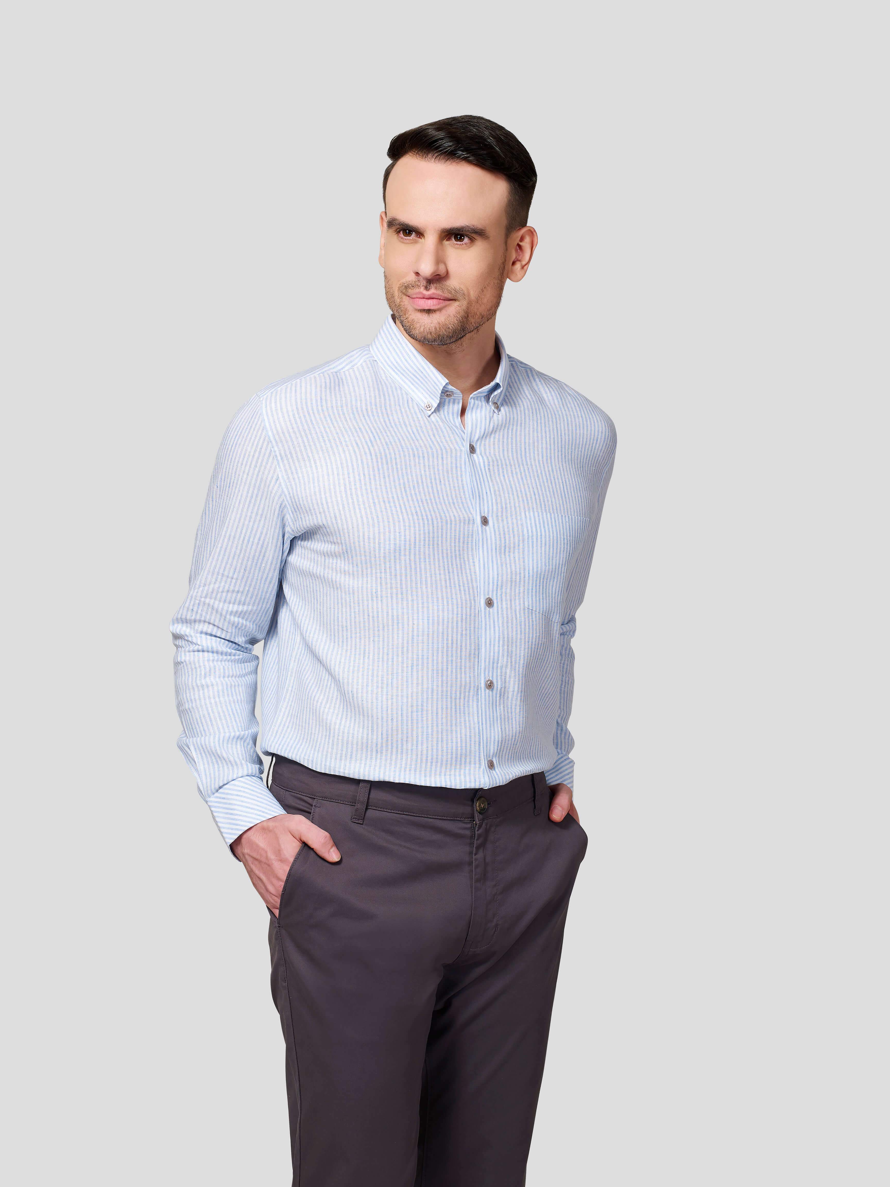Classic Button-Down Stripe Shirt - Zest Mélange