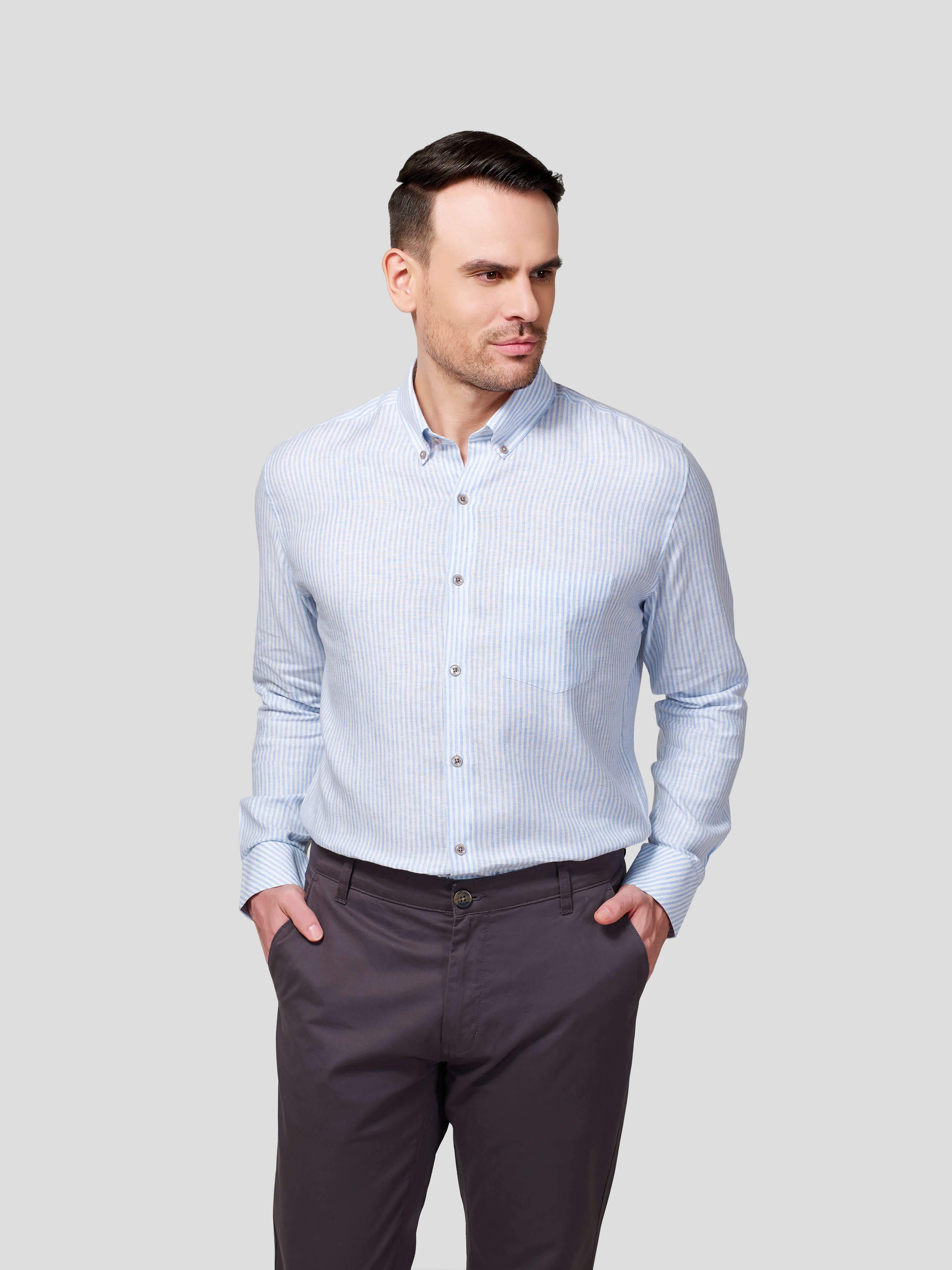 Classic Button-Down Stripe Shirt - Zest Mélange