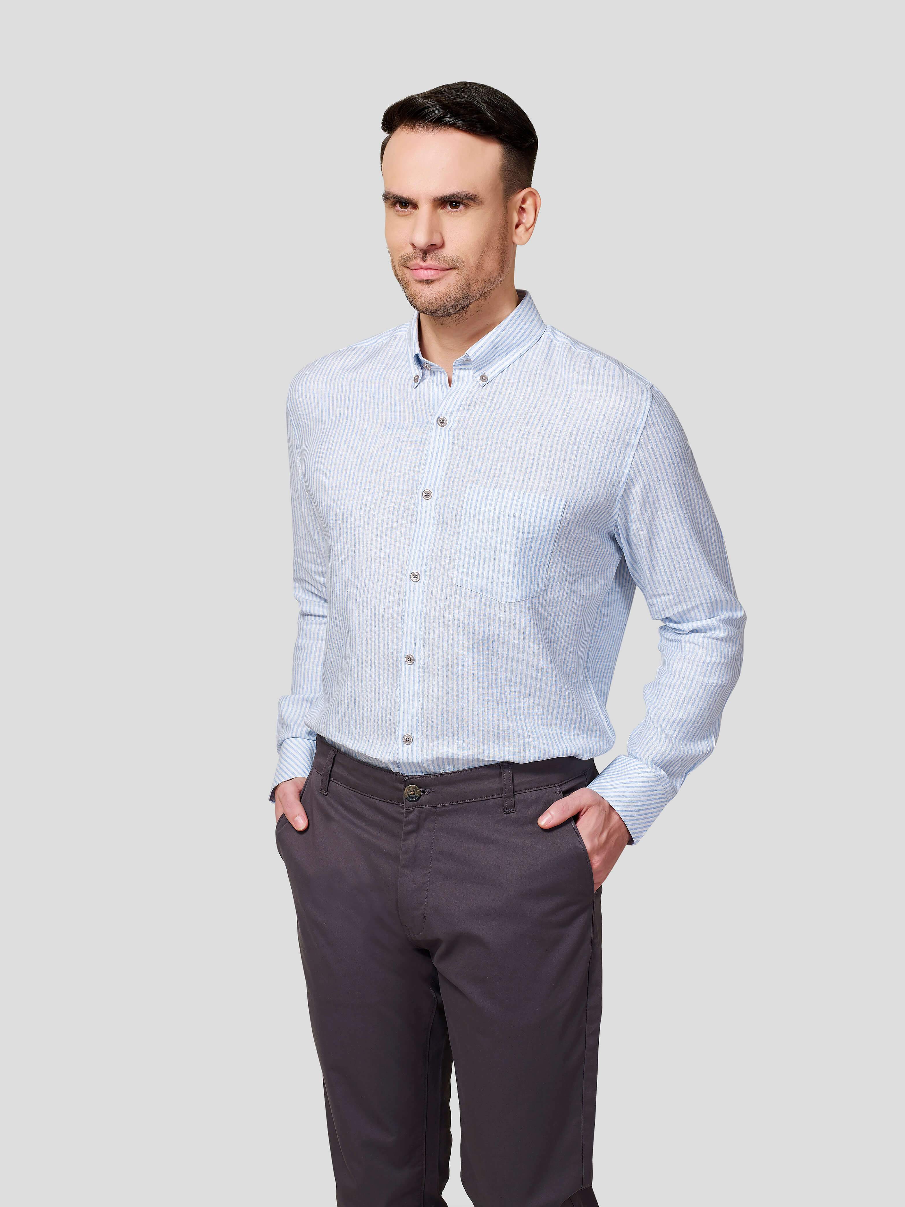 Classic Button-Down Stripe Shirt - Zest Mélange