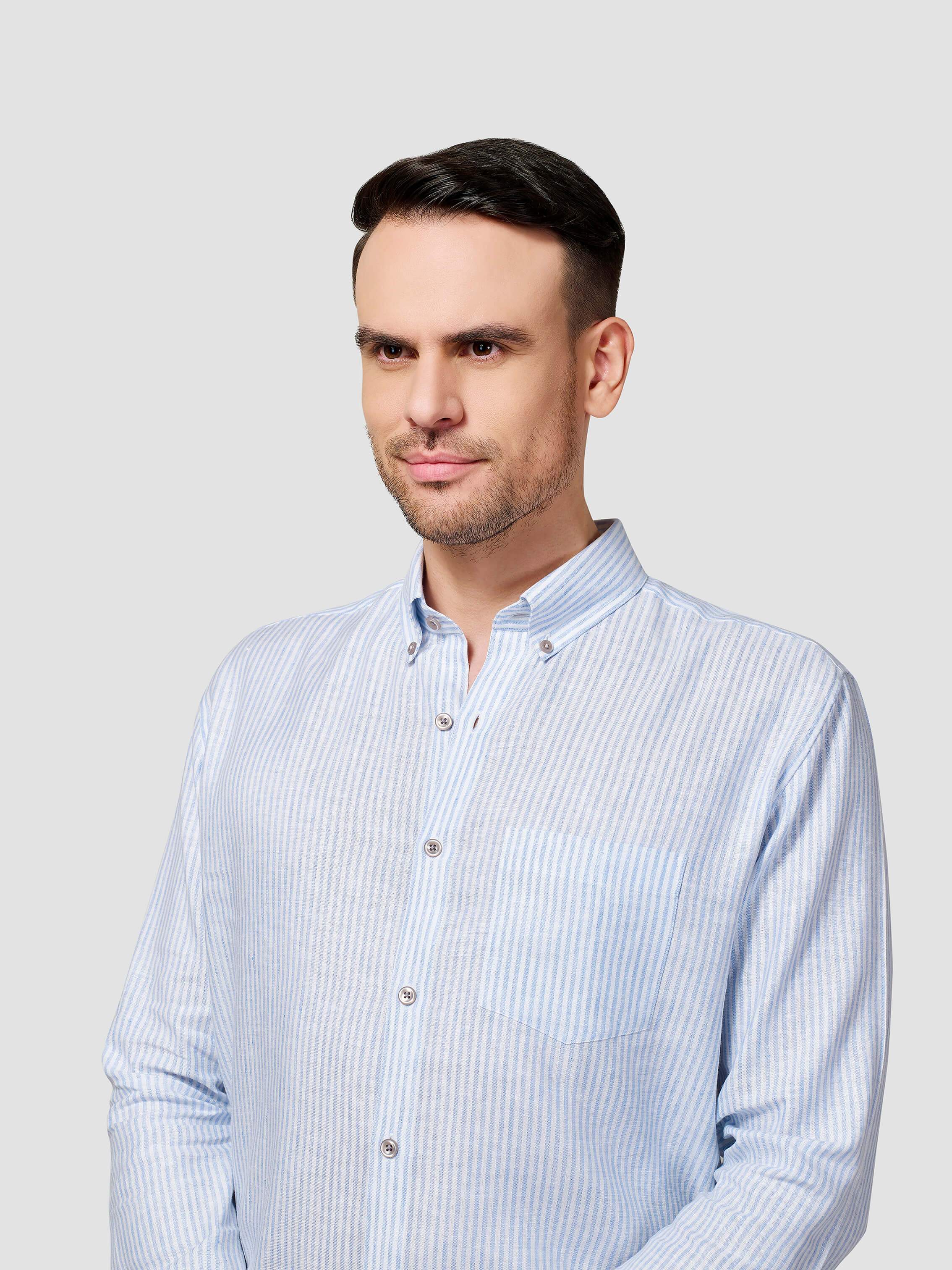 Classic Button-Down Stripe Shirt - Zest Mélange