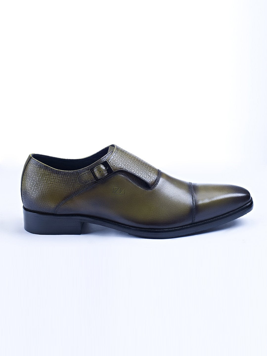 Single Buckle Monk Shoes With Zm Embossed Detail (Olive) - Zest Mélange 