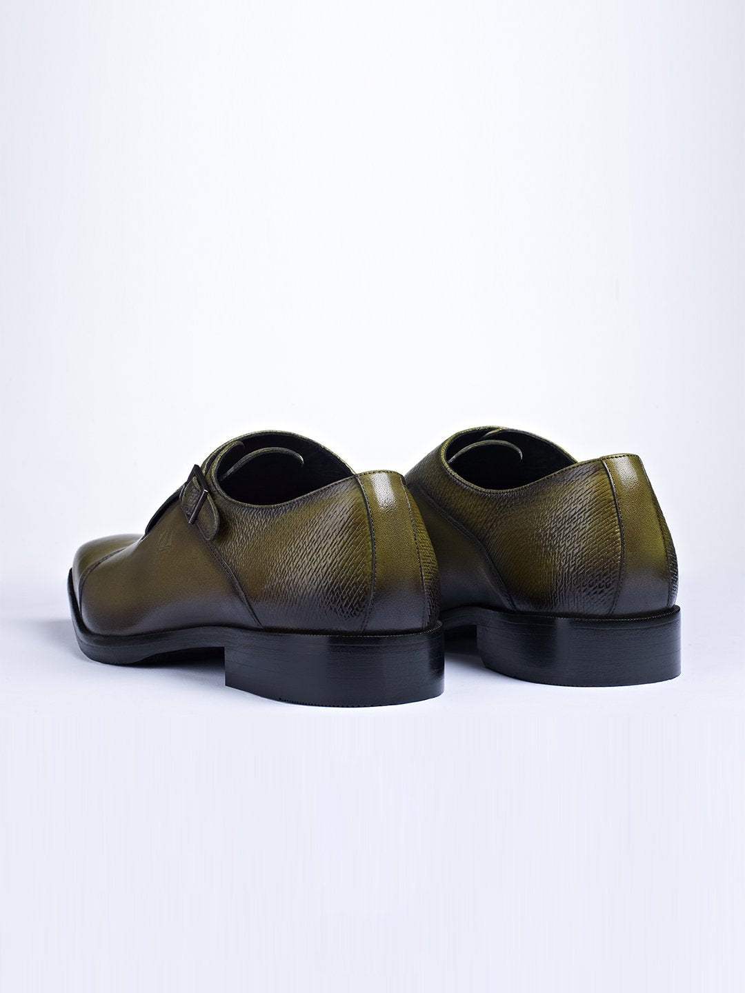Single Buckle Monk Shoes With Zm Embossed Detail (Olive) - Zest Mélange 
