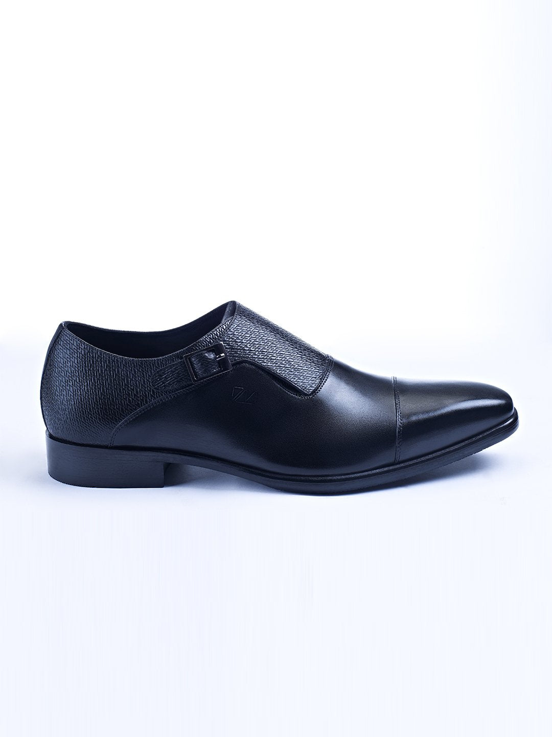 Single Buckle Monk Shoes With Zm Embossed Detail (Black) - Zest Mélange 