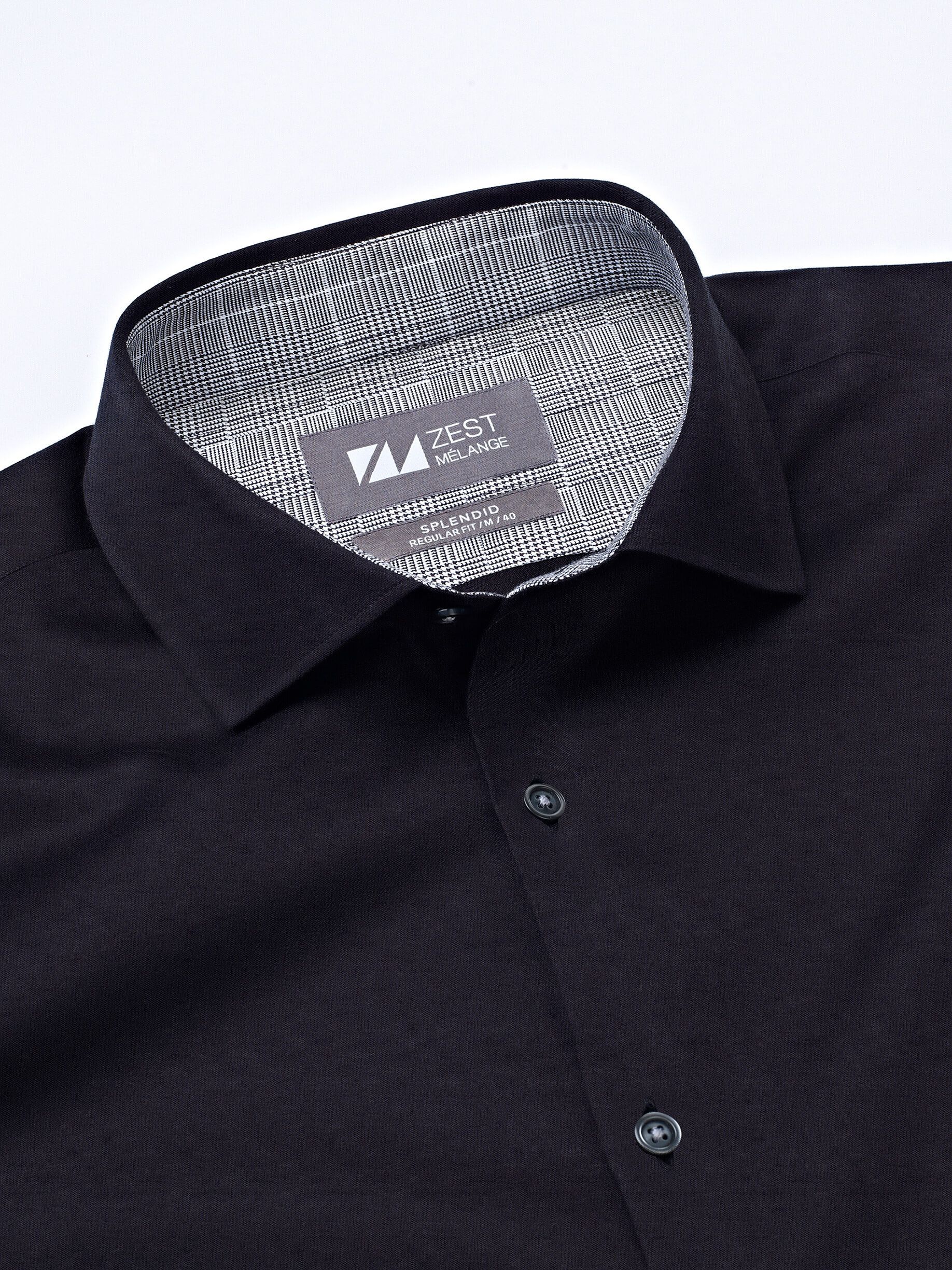 Black Spread Collar Shirt - Zest Mélange