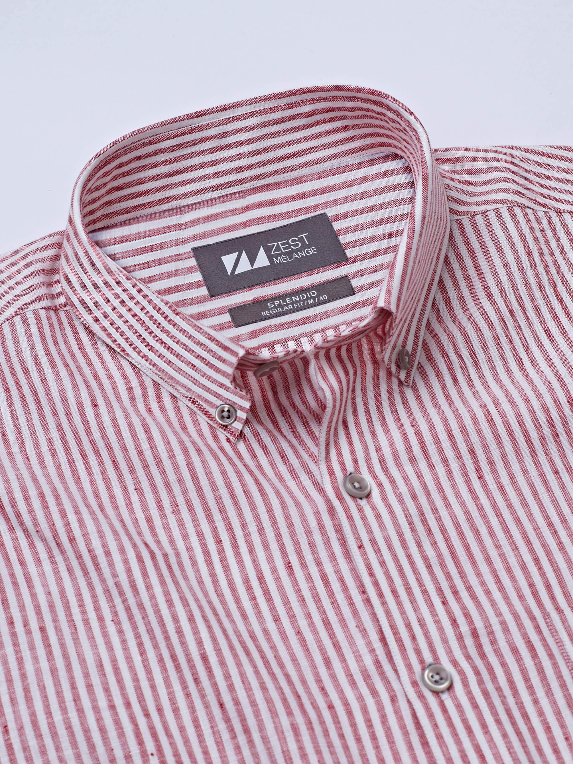 Classic Button-Down Stripe Shirt (Red) - Zest Mélange 