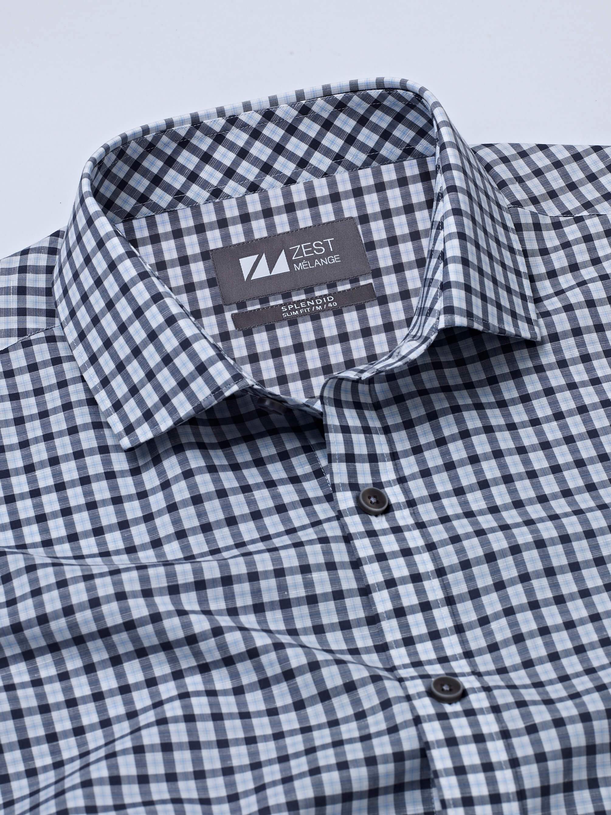 Grey Spread Collar Checks Shirt - Zest Mélange