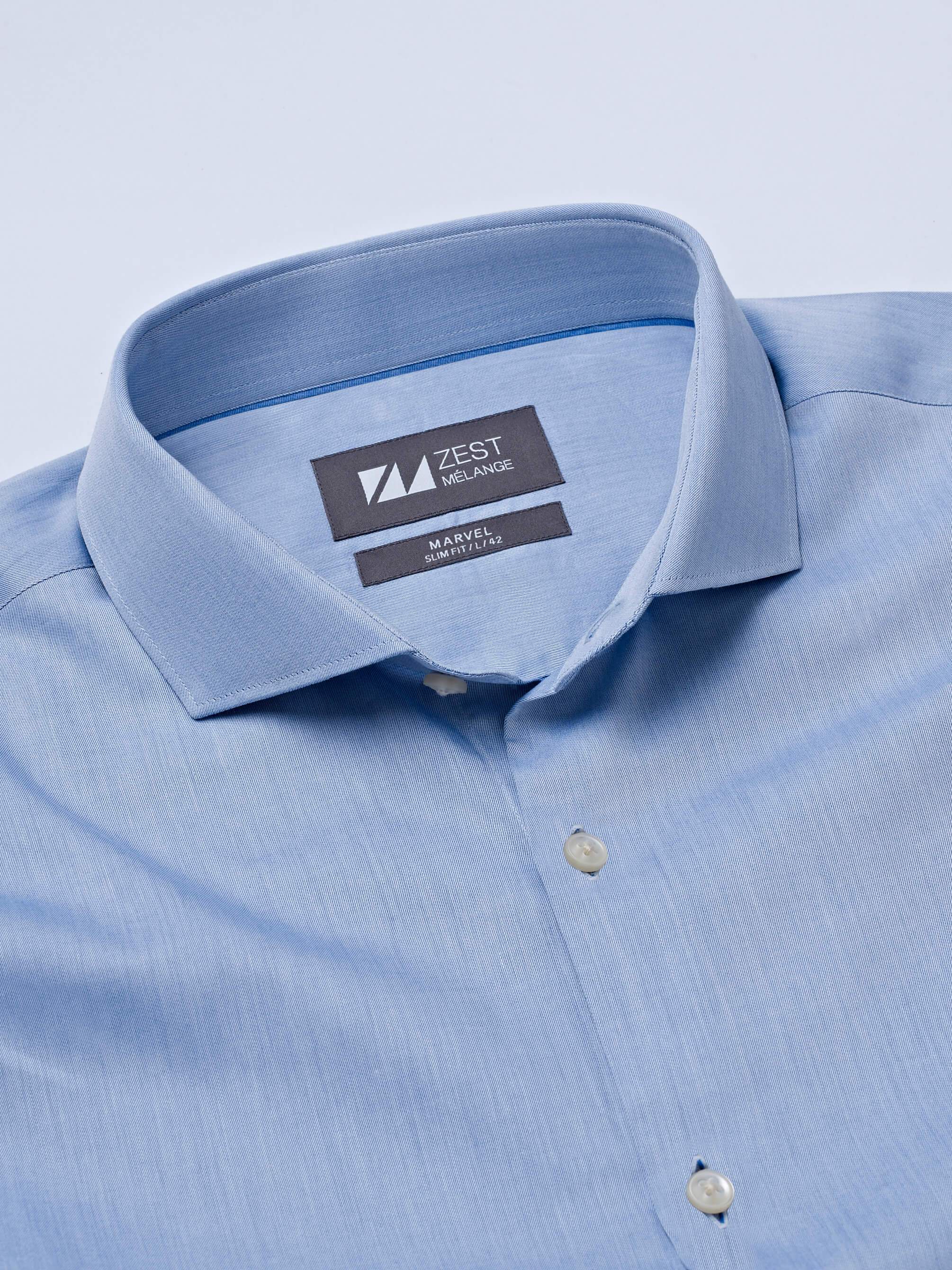 Blue Cutway Collar Shirt - Zest Mélange 