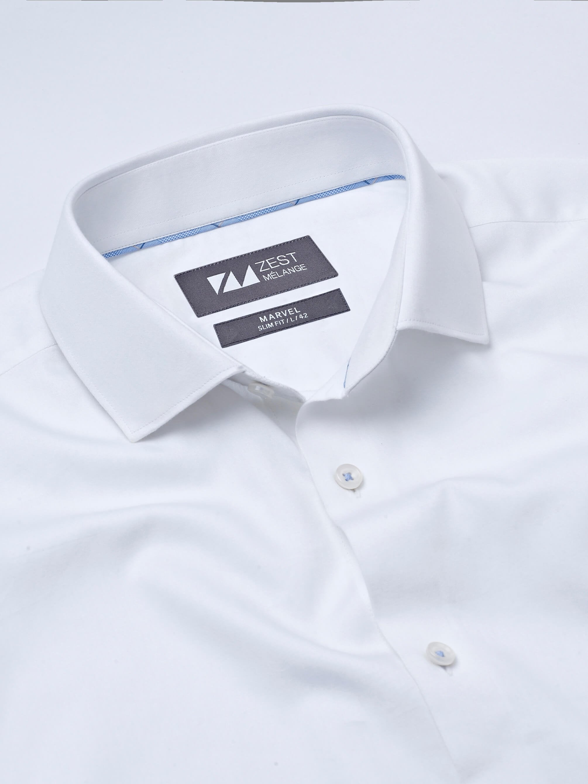 White Shirt with Blue Contrast Detail - Zest Mélange 