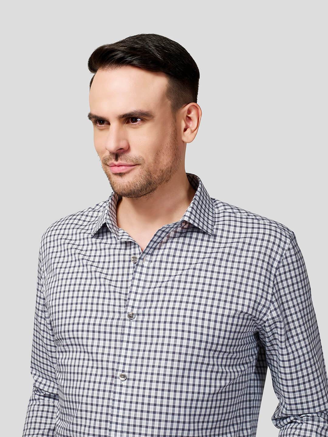 Grey Spread Collar Checks Shirt - Zest Mélange