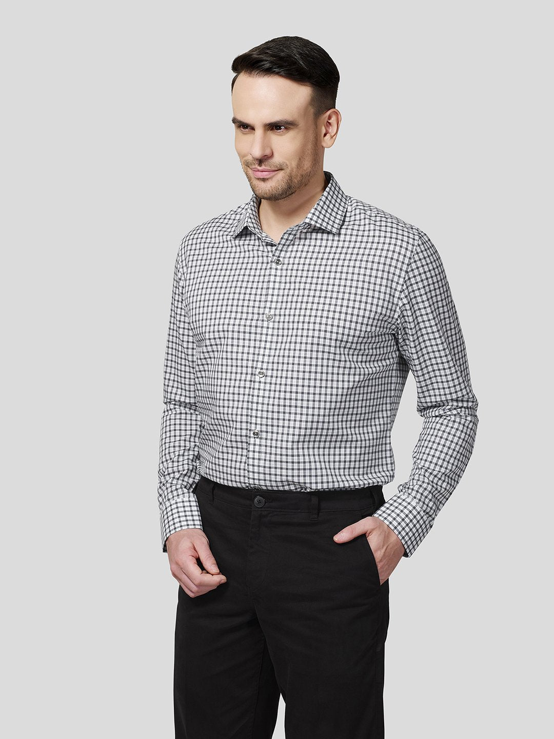 Grey Spread Collar Checks Shirt - Zest Mélange