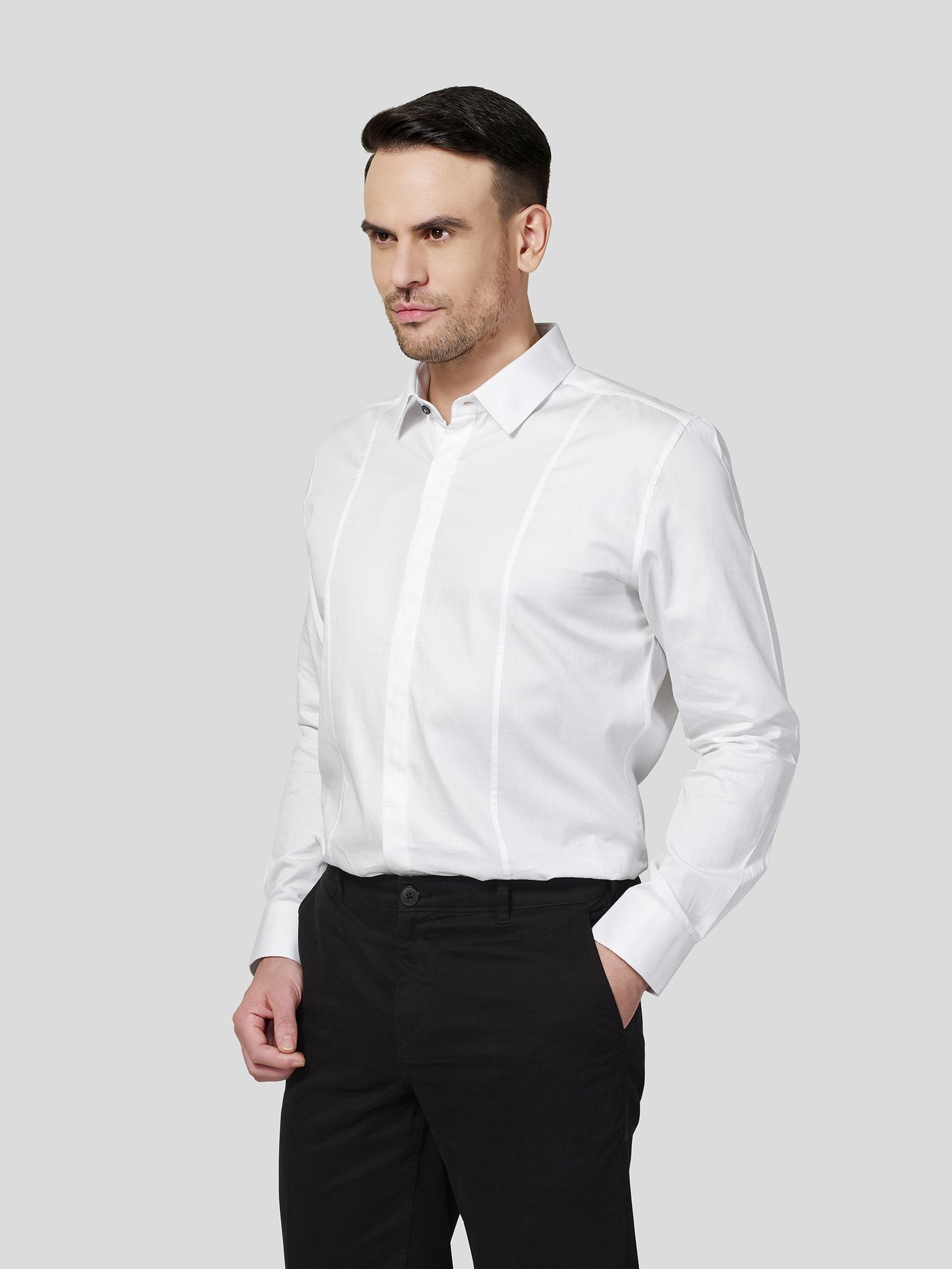 White Shirt with Contrast Button Detail - Zest Mélange 