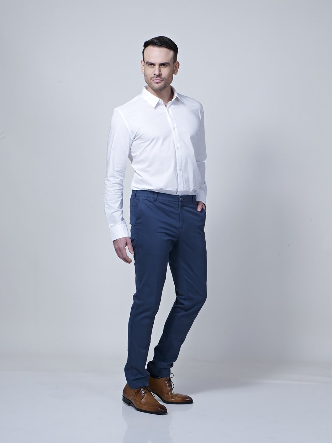 Chino With Diagonal Back Dart Detailing (Blue) - Zest Mélange