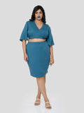 Blue Crop Top With Knee Length Pencil Skirt - Zest Mélange 