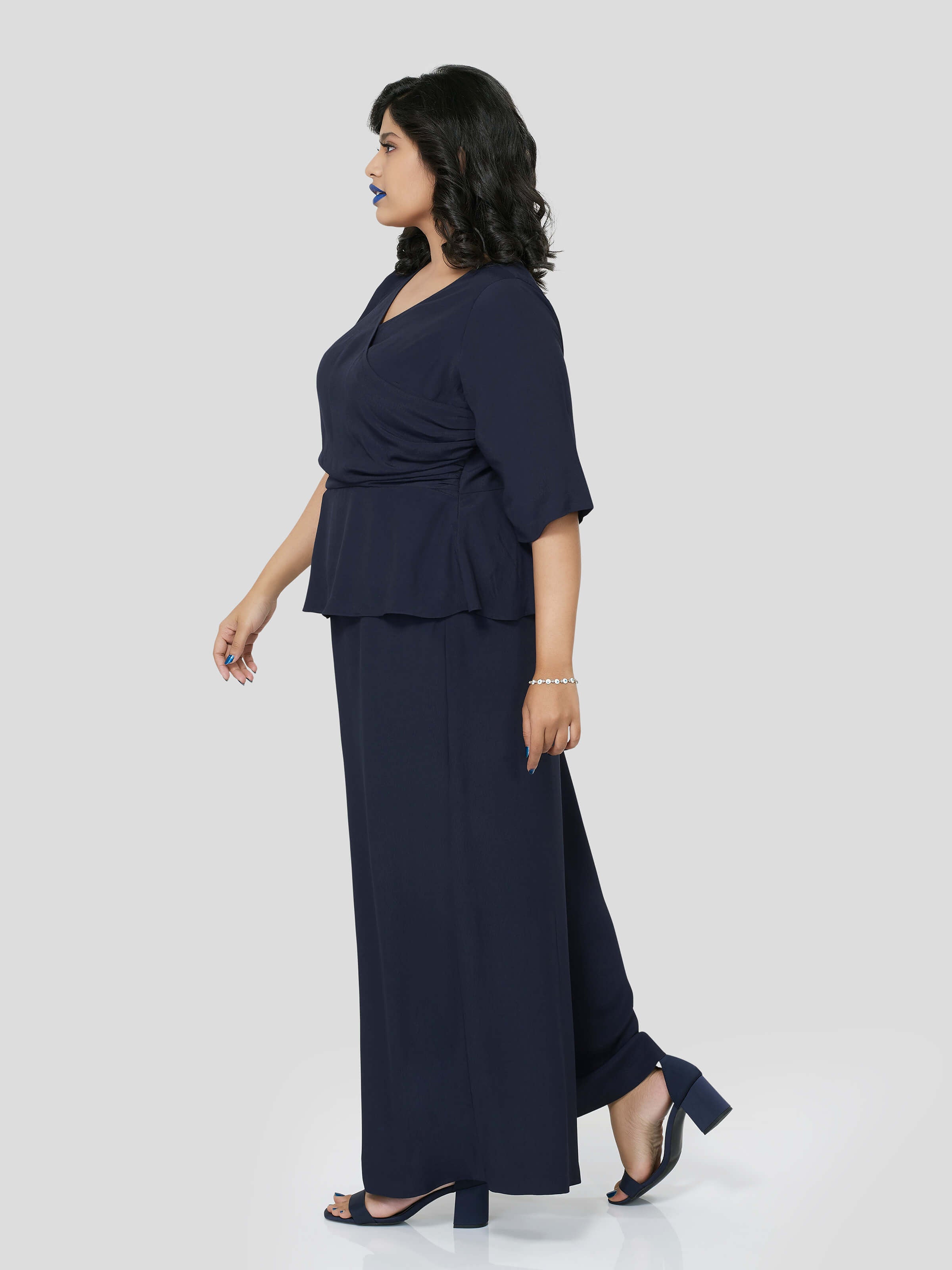 Mid Night Lush Wrap Around Top with Flared Pants - Zest Mélange 
