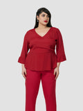 Red Wrap Around Top With Narrow Pants - Zest Mélange 