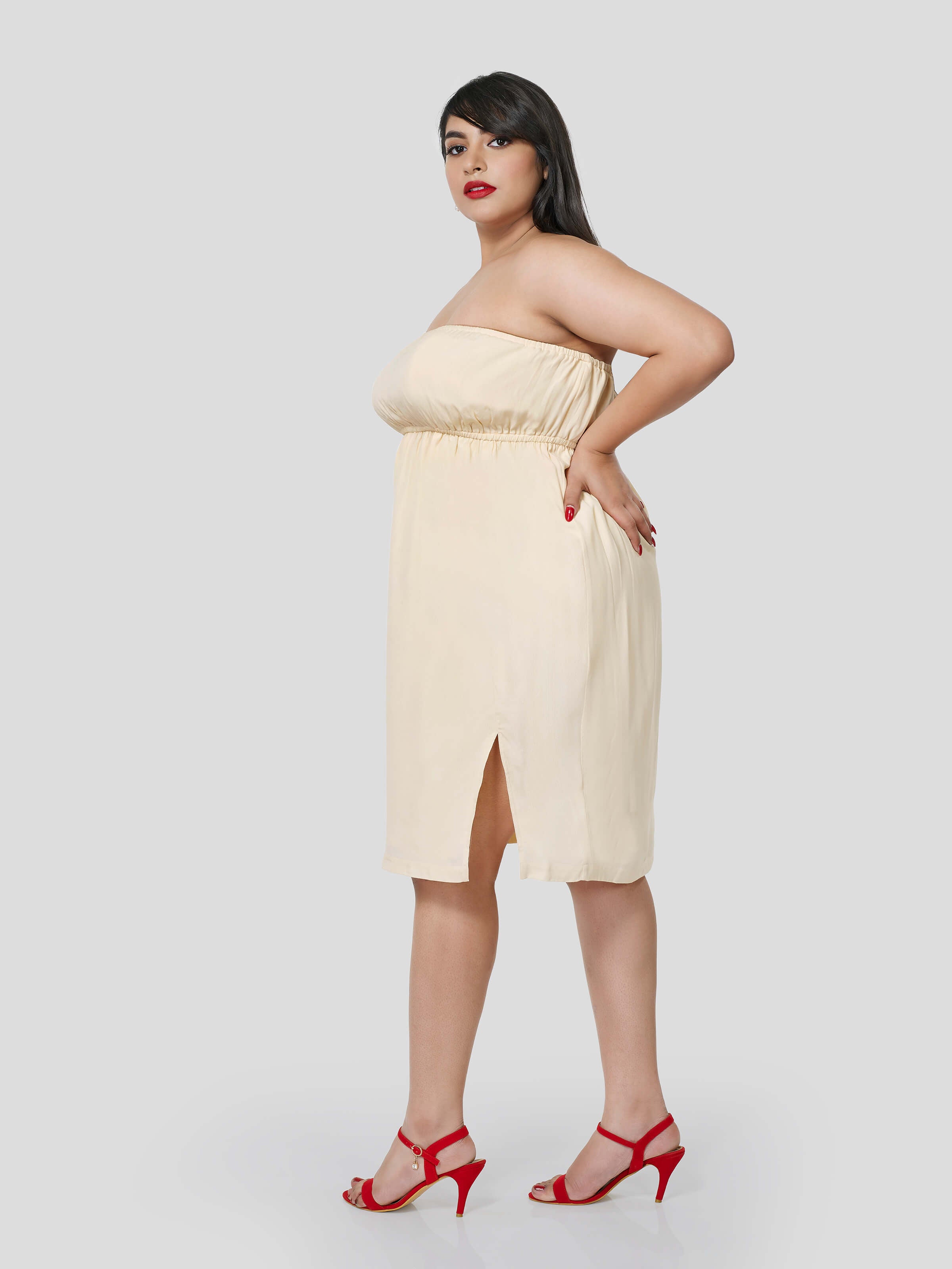 Neutral Essence of Gathered Tube Dress - Zest Mélange 