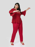 Red Wrap Around Top With Narrow Pants - Zest Mélange 