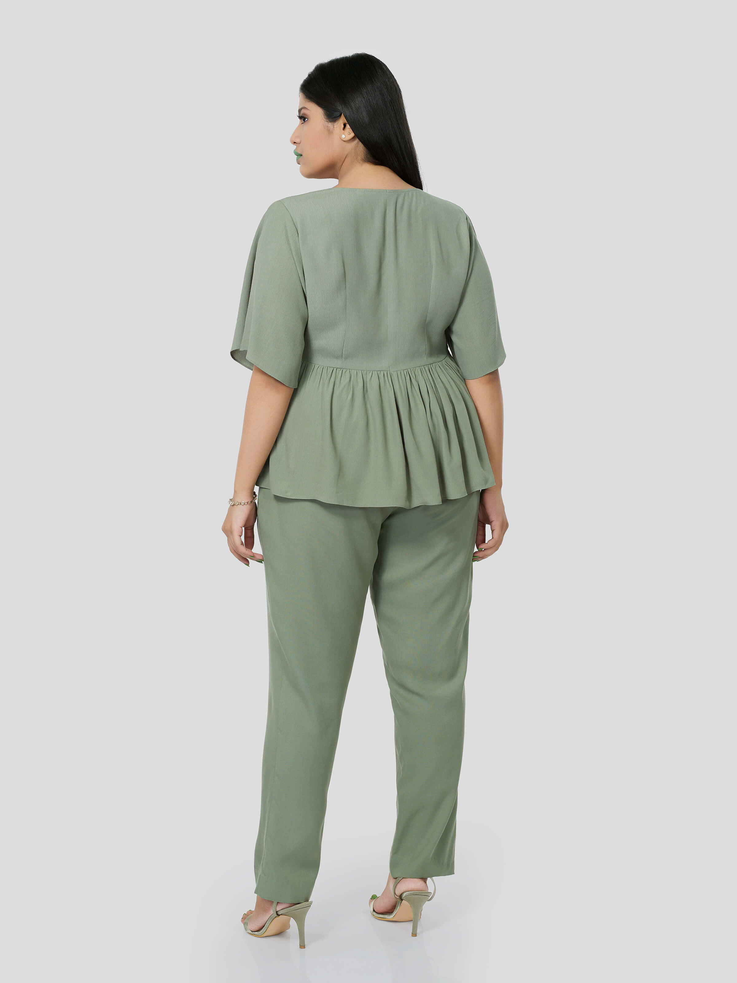 Green Flared Top with Narrow Pants - Zest Mélange 