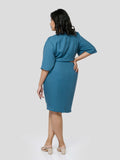 Blue Crop Top With Knee Length Pencil Skirt - Zest Mélange 