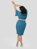 Blue Crop Top With Knee Length Pencil Skirt - Zest Mélange 